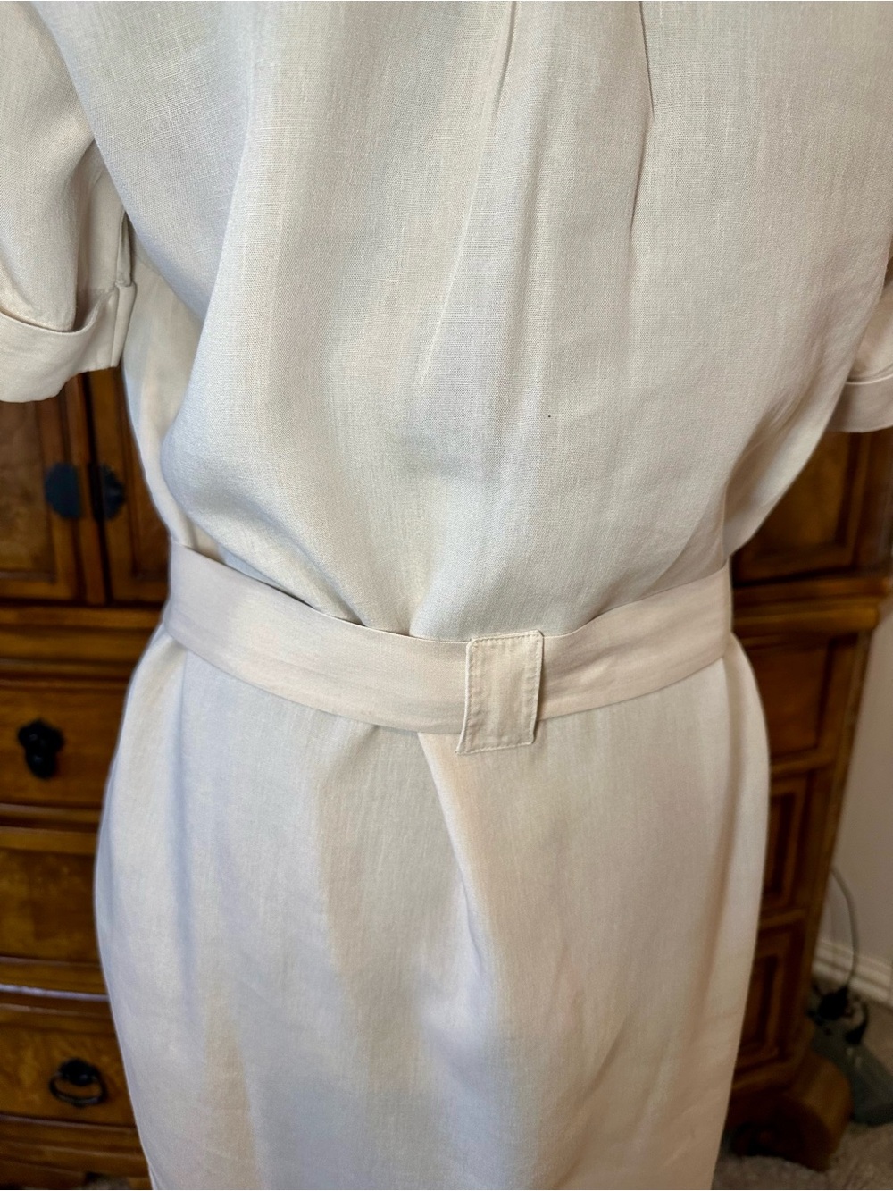 H&M Tan Lyocell Linen Belted Shirt Dress Safari Utility Size 8 - Picture 5 of 11